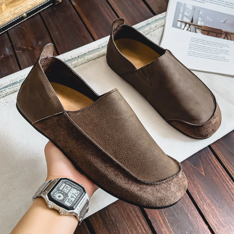 

Man Loafers Outdoor Walking Fashion Mens Casual Shoes Soft Leather Comfort Half Slippers Breathable Lazy Driving Shoes Moccasins
