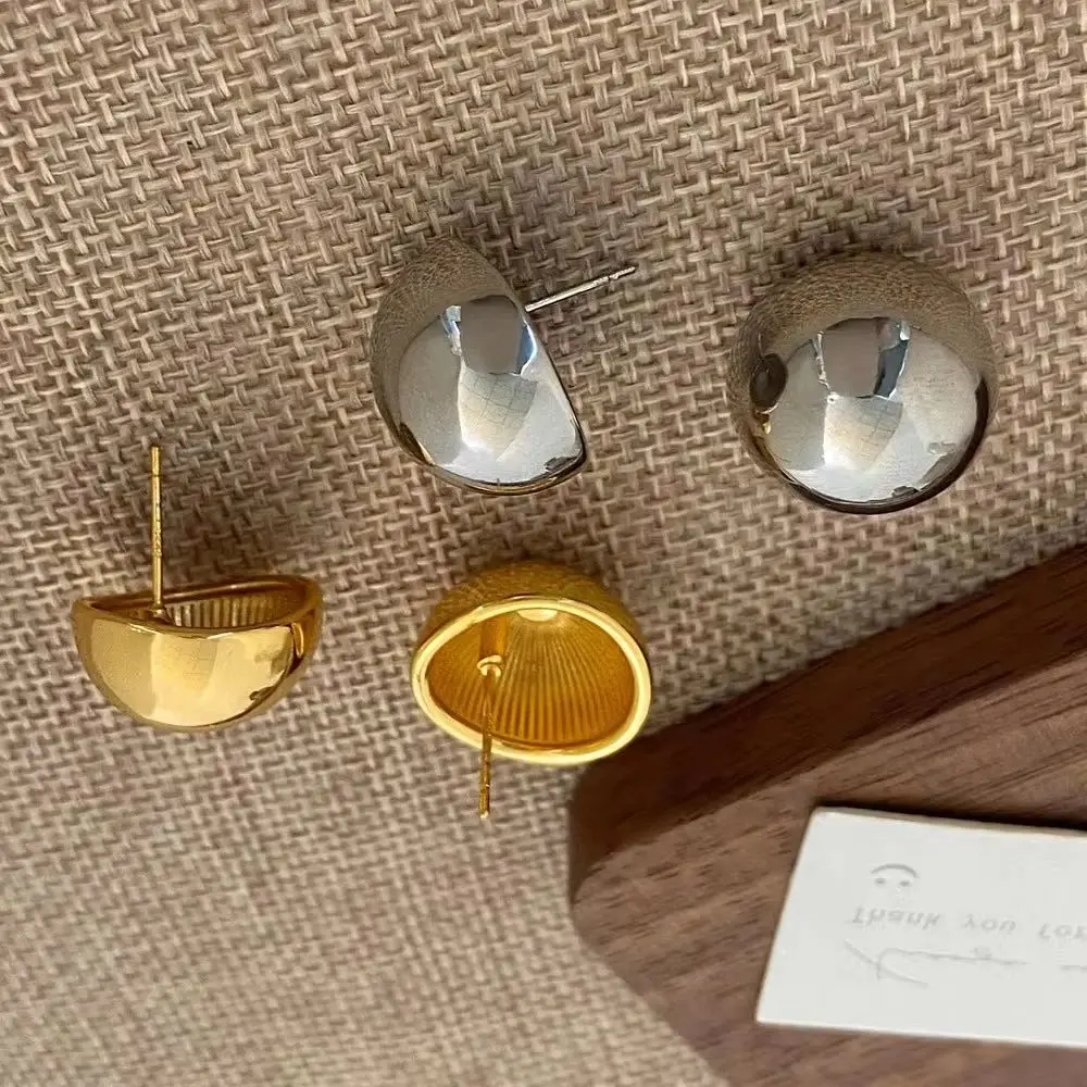2026 Gold Plated Shiny C-shaped Ball Stud Earrings For Women Trendy Silver Plated Light Luxury Jewelry Valentine Day Gifts ﻿
