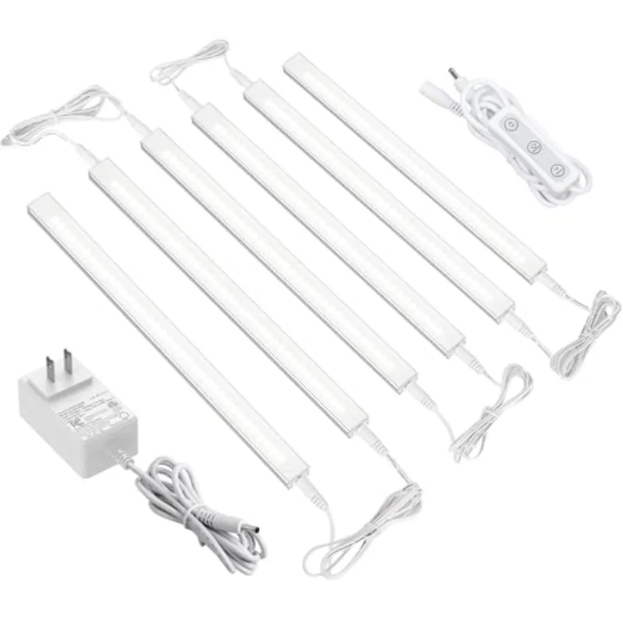 Dimmable Under Cabinet Lighting for Kitchen - 6 Pcs 12 Inch Linkable Counter Light Bars, Led Closet Light, DC24V 1360Lumens, 20