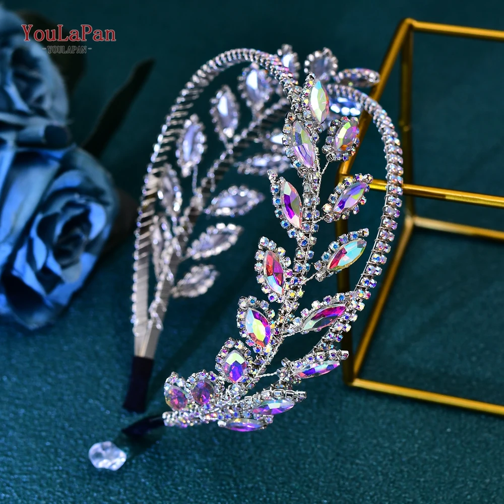 YouLaPan Bride Colorful AB Rhinestone Hair Hoop Handmade Wedding Sparkly Headband Hair Accessories Women Bling Headwear HP642