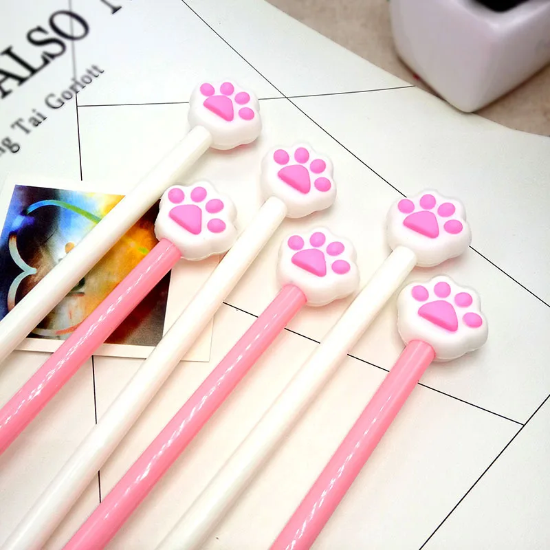 24 Pcs Wholesale Cute Cat Paw Pink Neutral Pen Gel Pens Student Writing School Bear Paw Stylos Cute Stationery Supplies