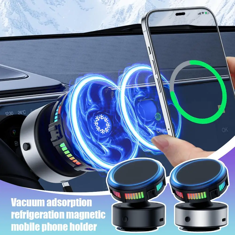 Vacuum Adsorption Refrigeration Wireless Charging Magnetic Phone Holder 15W 360 Degree Rotating Car Vacuum Suction Cup Holder