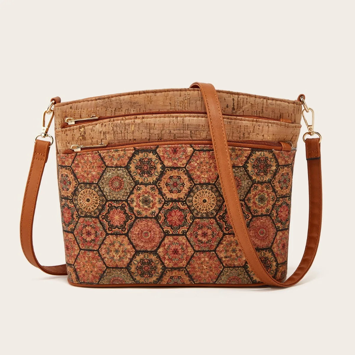 Vintage Retro Chic Kraft Paper Medium Size Side Bag Women Multi-pockets Casual Boho Gypsy Hippie Ibzia Ethnic Shoulder Side Bag