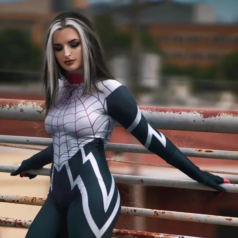 LCK01 Cindy Moon Cosplay Silk Spiderman Costumes Jumpsuit Superhero Silk Zentai Suit Spider Man Bodysuit Halloween CostumesYh1@！