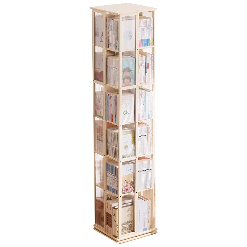 

rotating bookshelf bookcase floor light luxury high-end children's picture book rack integrated against the wall