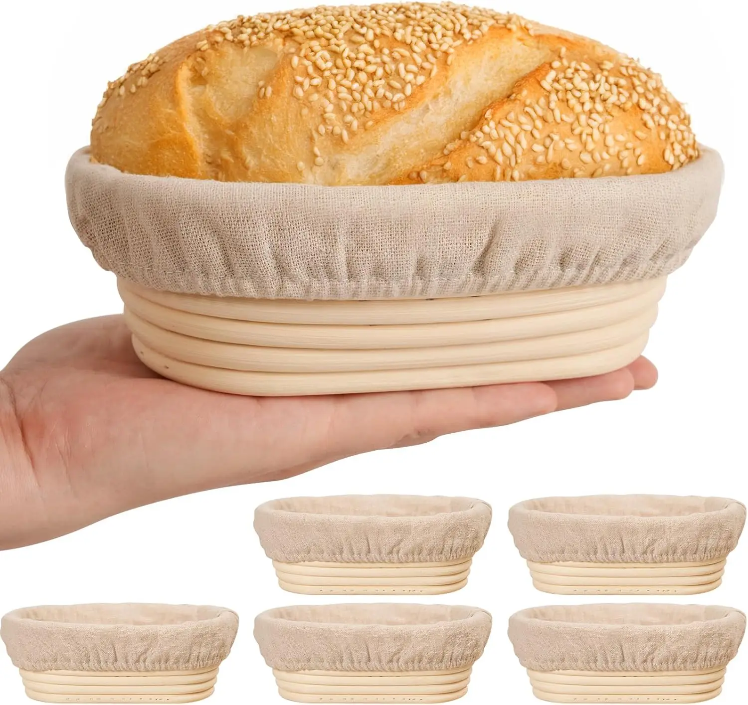 

6-Inch Oval Bread Proofing Basket Set of 6, Sourdough Baking Supplies with Rattan Craftsmanship