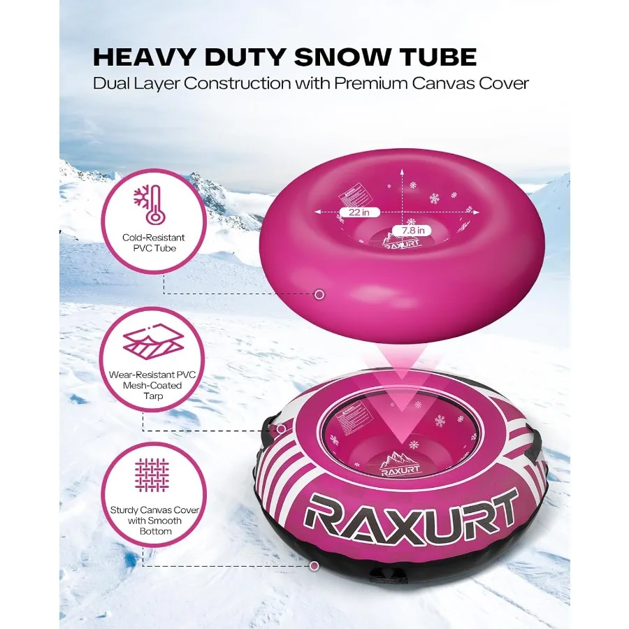 Robuuste sneeuwbuis met premium canvas hoes Opblaasbare sneeuwslee voor en volwassenen Verdikte bodem met sleepbare trekri