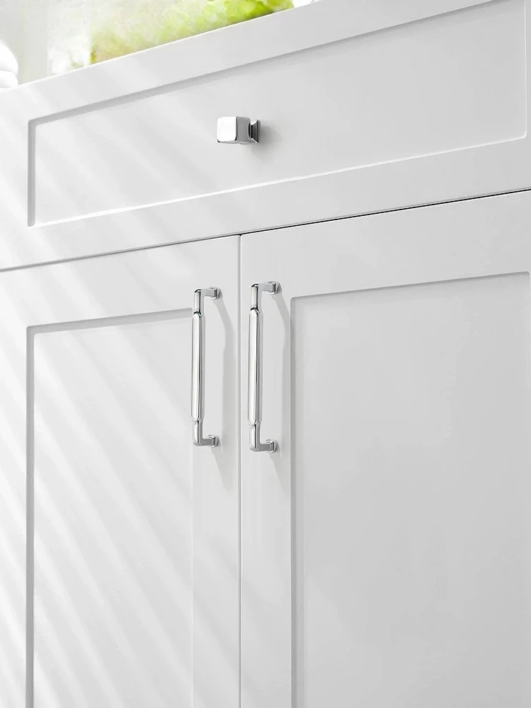 French wardrobe door silver handle modern simple chrome bright zinc alloy drawer single hole cabinet solid handle5