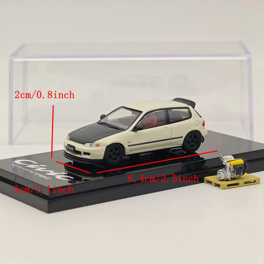 Hobby Japón 1/64 CIVIC (EG6) estilo JDM versión personalizada con modelo de pantalla de motor blanco HJ 642017 Colección de coches de juguete fundido a presión AW