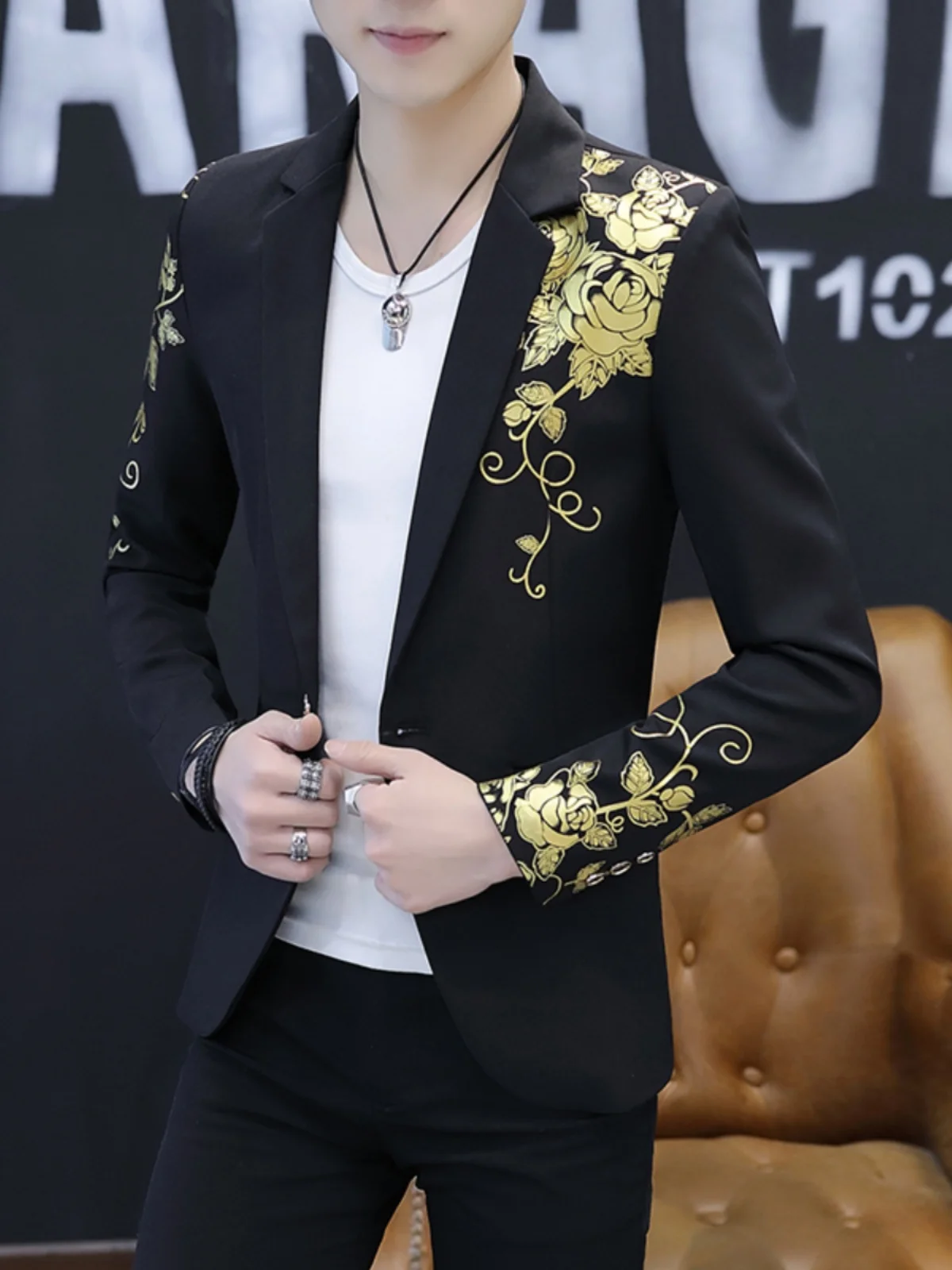 

Новый мужской приталенный костюм с принтом, повседневный, весна-осень, в корейском стиле, модный, для стильных мужчин...