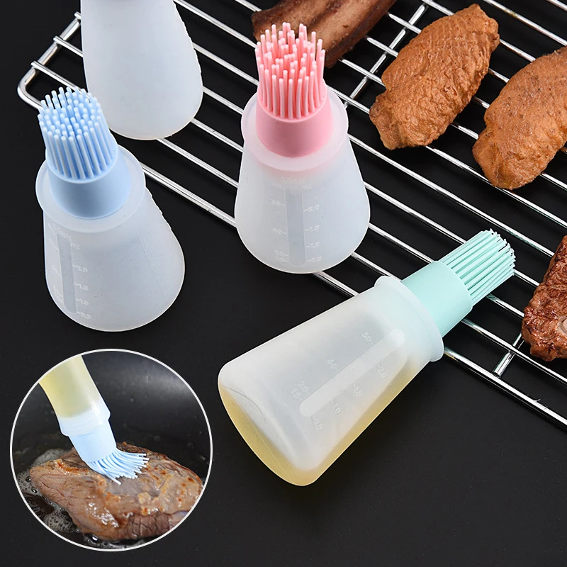 Engrasador de silicona con cepillo para condimentos, cepillo para salsa con escala, botella de aceite, utensilios de cocina para barbacoa, herramientas para asar y freír