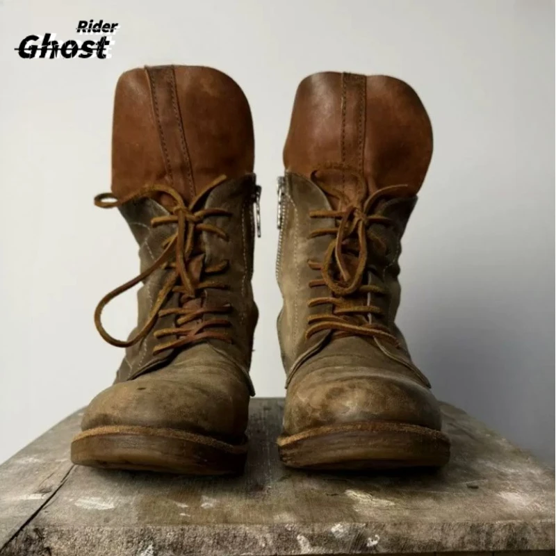 Handmade Men Genuine Leather Vintage Boots Four Seasons Outdoor Casual Work Shoes Old Wash Water Leather Mosha Shoes