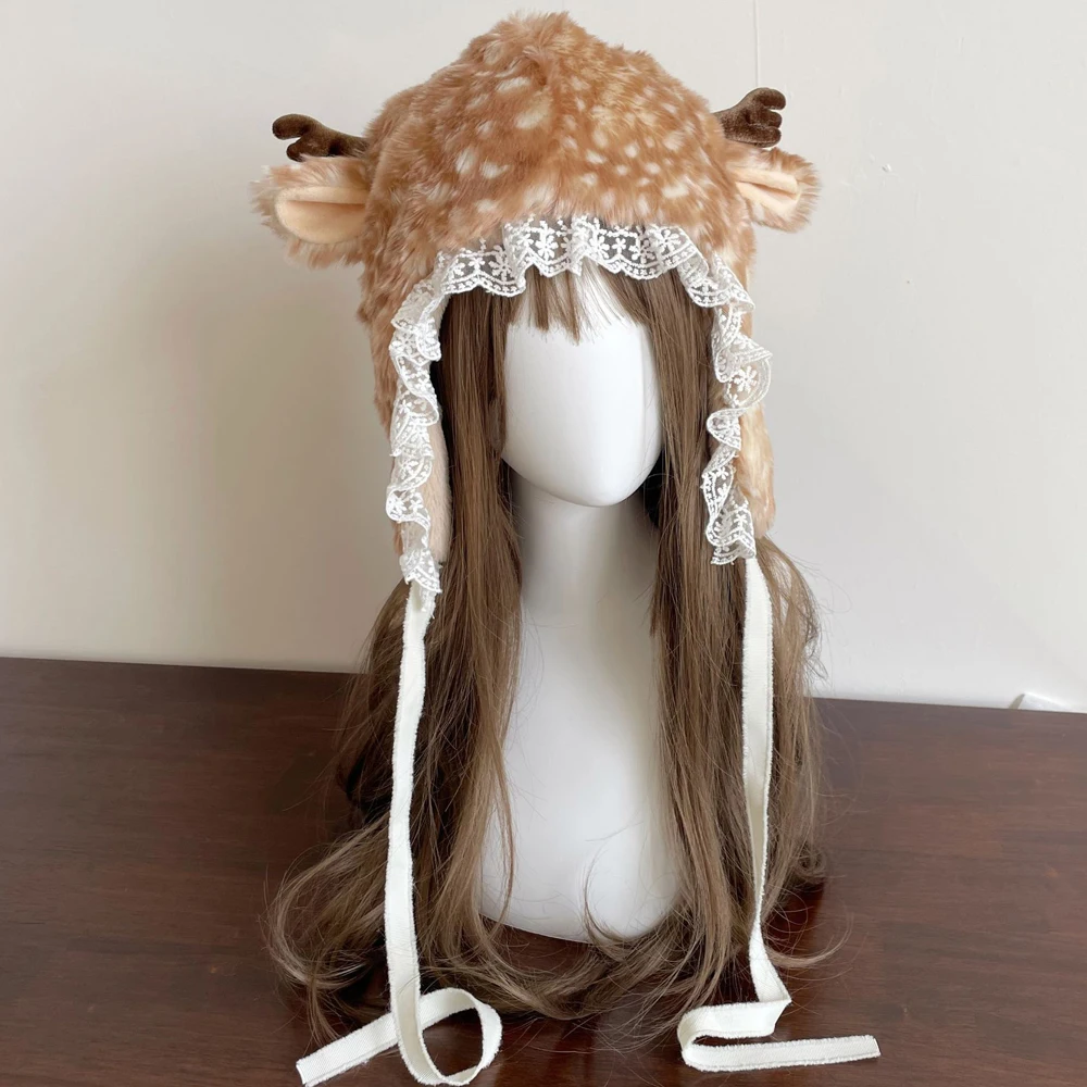 AniLV Cute Reindeer Plush Warm Cap Christmas Hat Headwear Cosplay