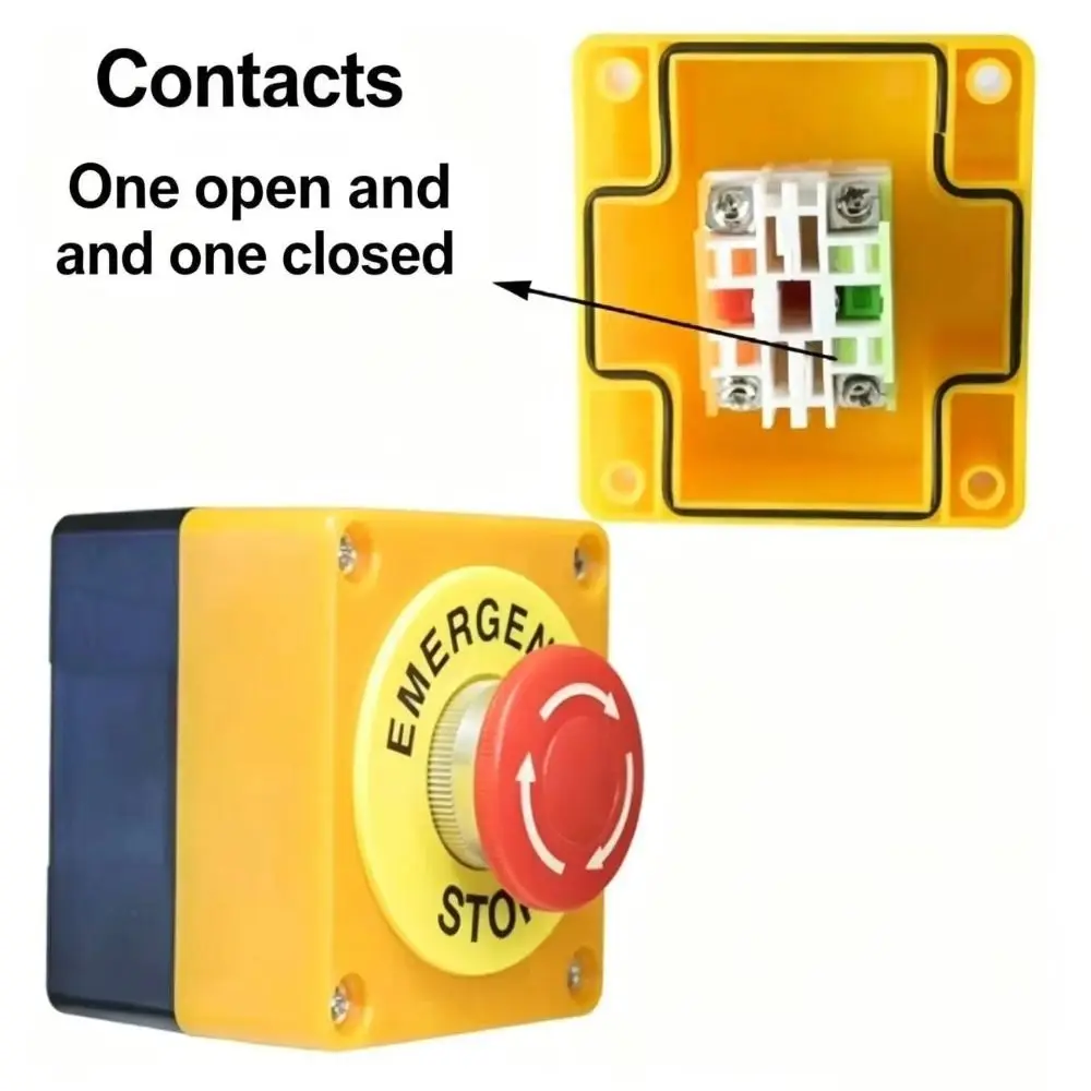 Red Sign Push Button Switch Waterproof Mushroom Cap Emergency Stop Button Switch Box 1NC / 1NO+1NC Contact