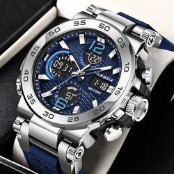 LIGE Fashion Big Dial Watches for Men Diver Watch Men Sport Military Waterproof Quartz Chronograph Clock Male Dual Display Watch