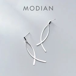 Modian New Classic Geometric Cross Line Dangle Earring for Women Authentic Sterling Silver 925 Drop Earring Fine Jewelry Gift