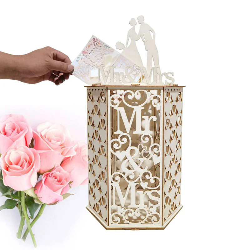 

DIY Wedding Card Box Mr & Mrs Wedding Greeting Card Boxes Wooden Bride & Groom Sign-in Cards Box Wedding Mariage Party Decor