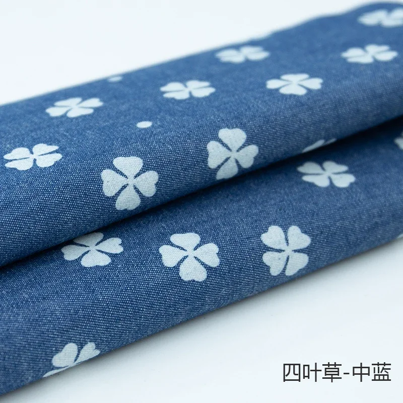 Pure Cotton Denim Cloth Thin Wash Printed Summer Clothes for Dresses Clothing Fabrics Cloth Per Meter for Sewing Diy Material