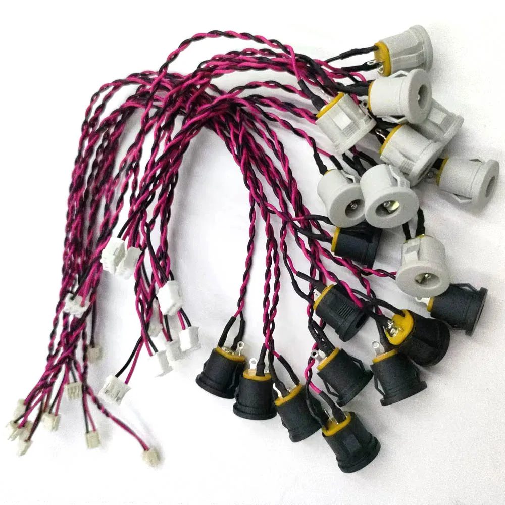 DC-022A Dual Snap-In with Wire 2P Female Terminal DC Power Socket Connector Black and White with Yellow Bottom Three Pins