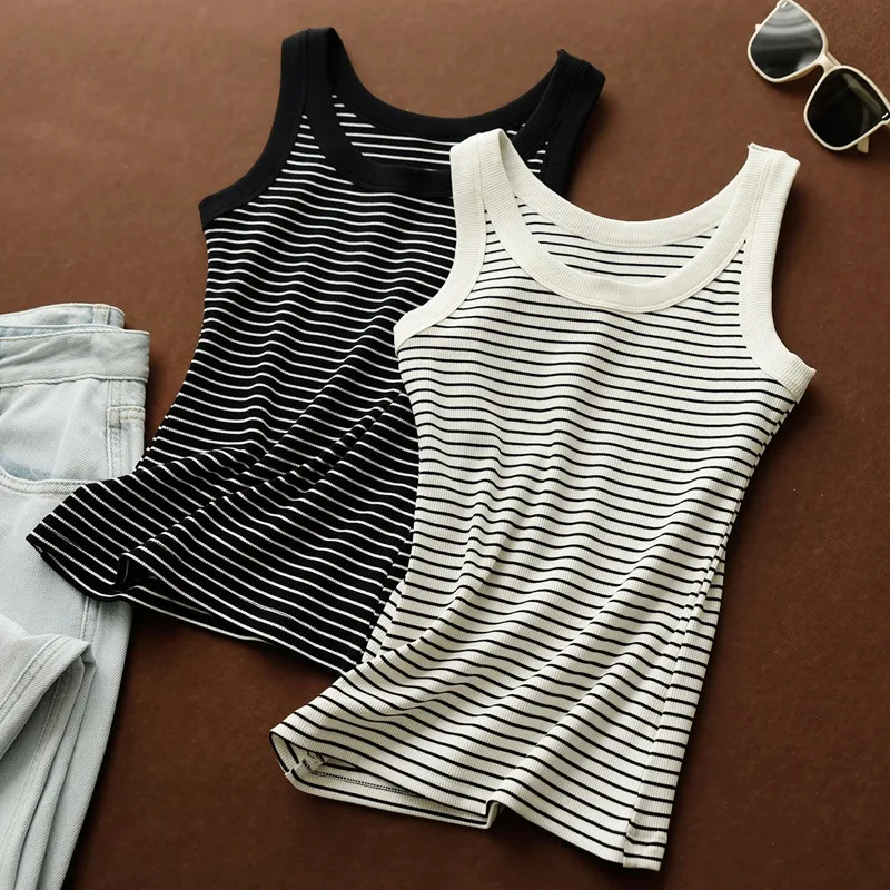 Summer pure cotton striped camisole tank top women's concealing accessory versatile for wearing on the outside and inside