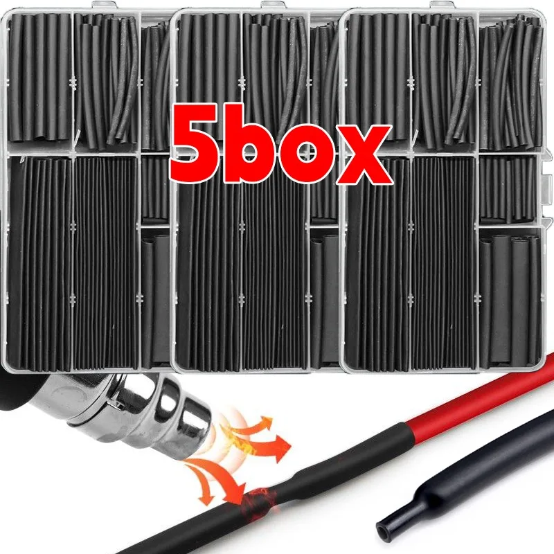 1/5box Black Heat Shrink Tubing Kits Electrical Connection Heat Shrink Tube Wire Wrapping Insulation Cable Sleeves Protecter