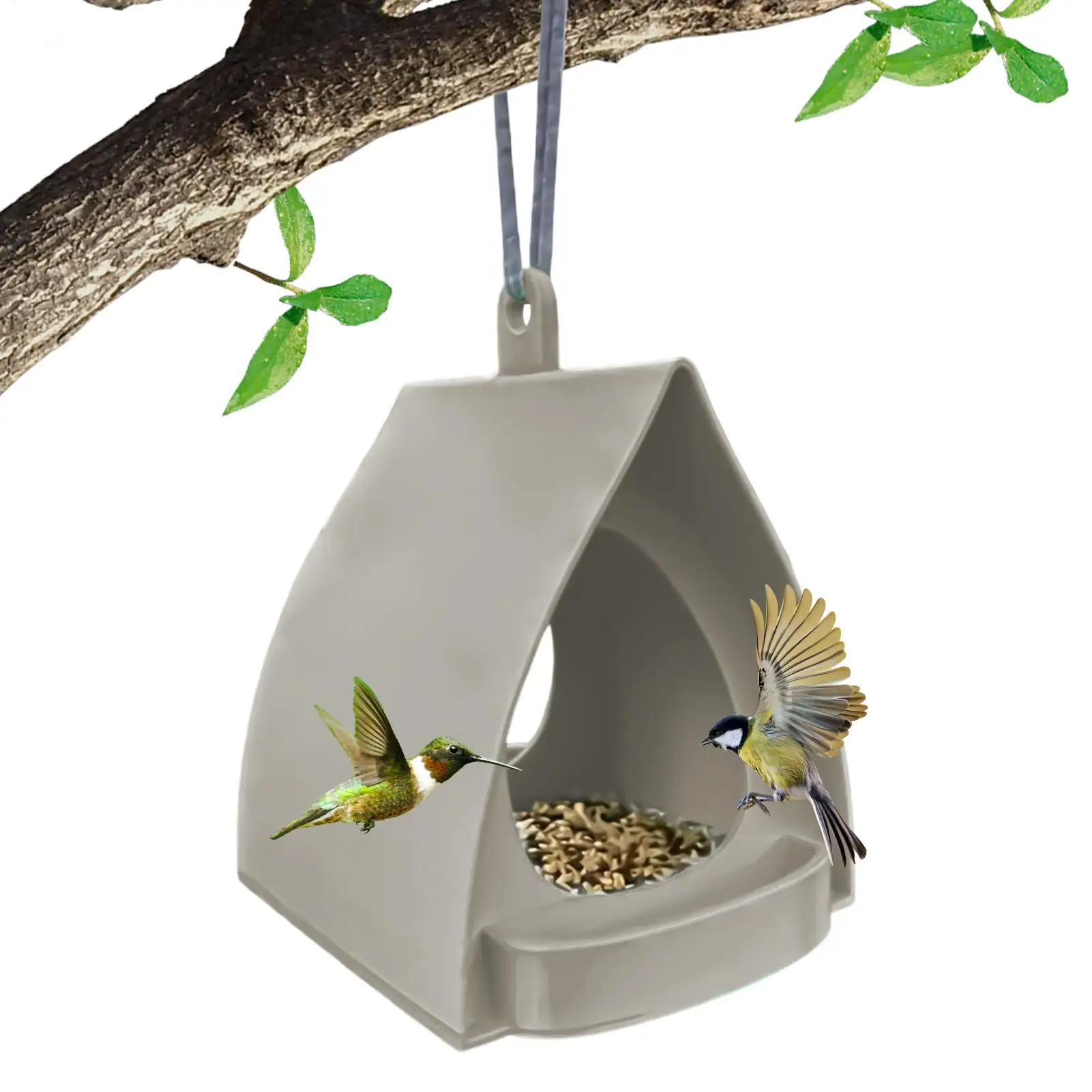 Comedero para Pájaros Colgante con Diseño de Cabaña, Techo de Plástico Resistente a la Lluvia, Estación de Alimentación para Pájaros, Comedero Decorativo con Forma de Cabaña para Colibríes