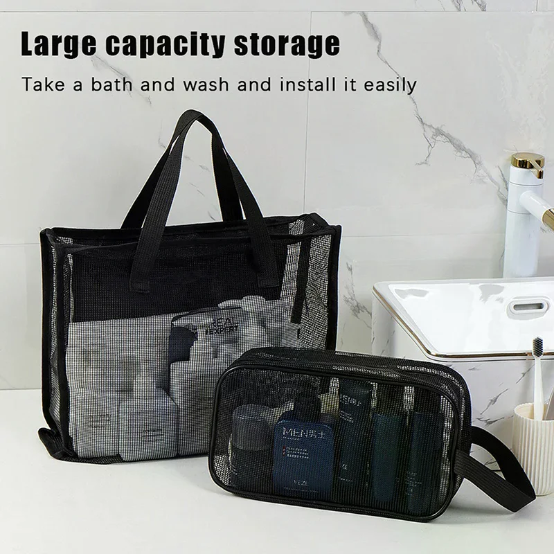 Portable Travel Washing Body Shower Storage Bag; Large Capacity Mesh Makeup Cosmetic Pouch; Versatile Toiletry Handbags.
