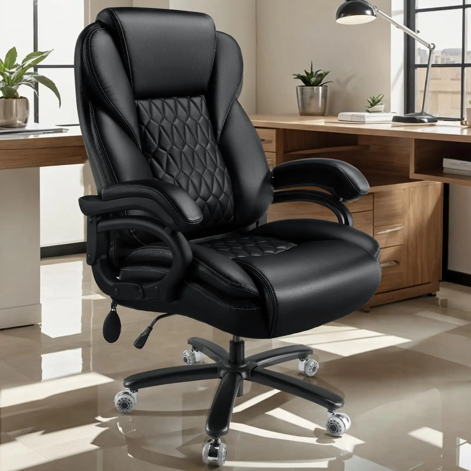 600lbs Big and Tall Office Chair with Pocket Spring Cushion, Ergonomic Heavy Duty Executive Office Desk Chair with
