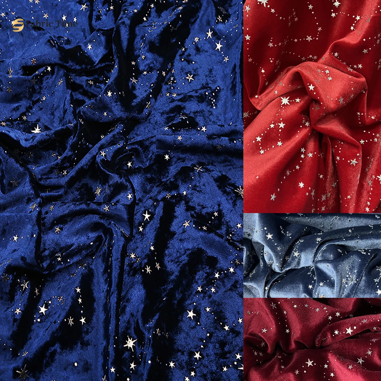 

Blue red Star pattern Elastic Bright light velvet fabric Dresses evening gown tablecloth curtain Christmas diy material