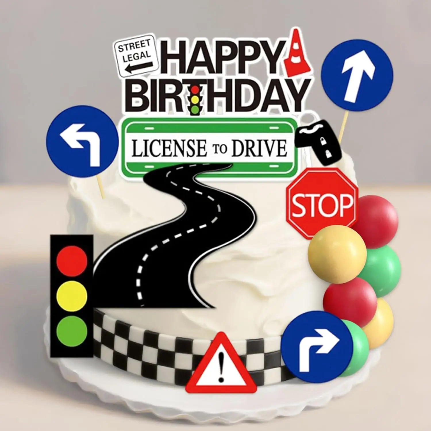 LaVenty Highway Party Kuchendekorationen, Verkehrsschilder, Ampeln, Kuchenaufsätze für Jungen und Mädchen, Geburtstagsparty-Zubehör – Detail 4