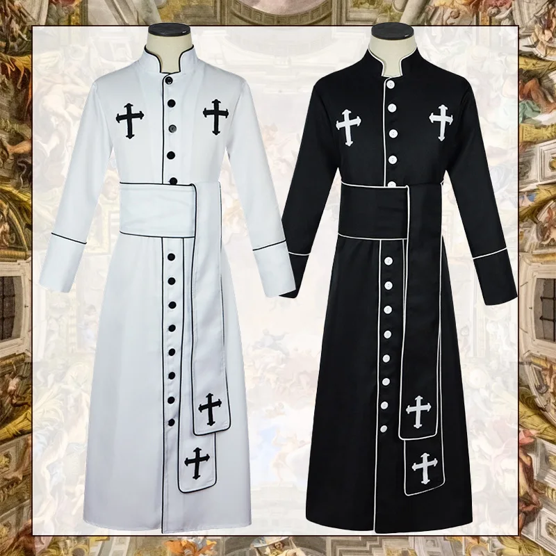 

Халат священника на Хэллоуин, средневековое духовенство, карнавальный костюм, отец, ряса, римский воротник, пояс, готические наряды для выступления на сцене