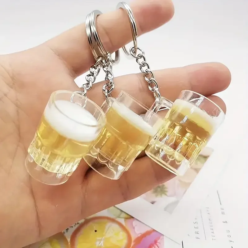 Creative Simulation Beer Mug Key Chain Champagne Cup Key Ring Couple Bag Pendant Accessories for Men Women Oktoberfest Gifts