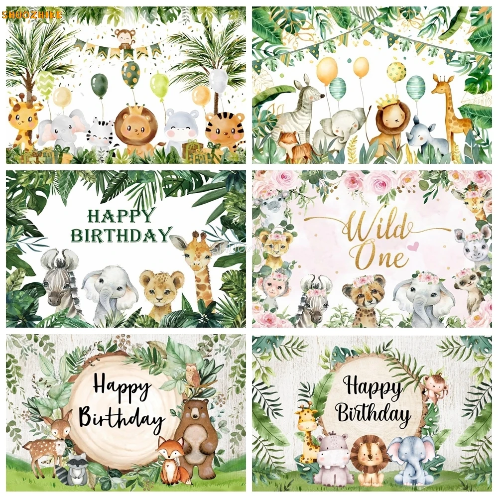 

Tropical Jungle Wild One Photography Backdrop Safari Forest Animal Baby Birthday Party Background Baby Shower Photo Shoot Studio