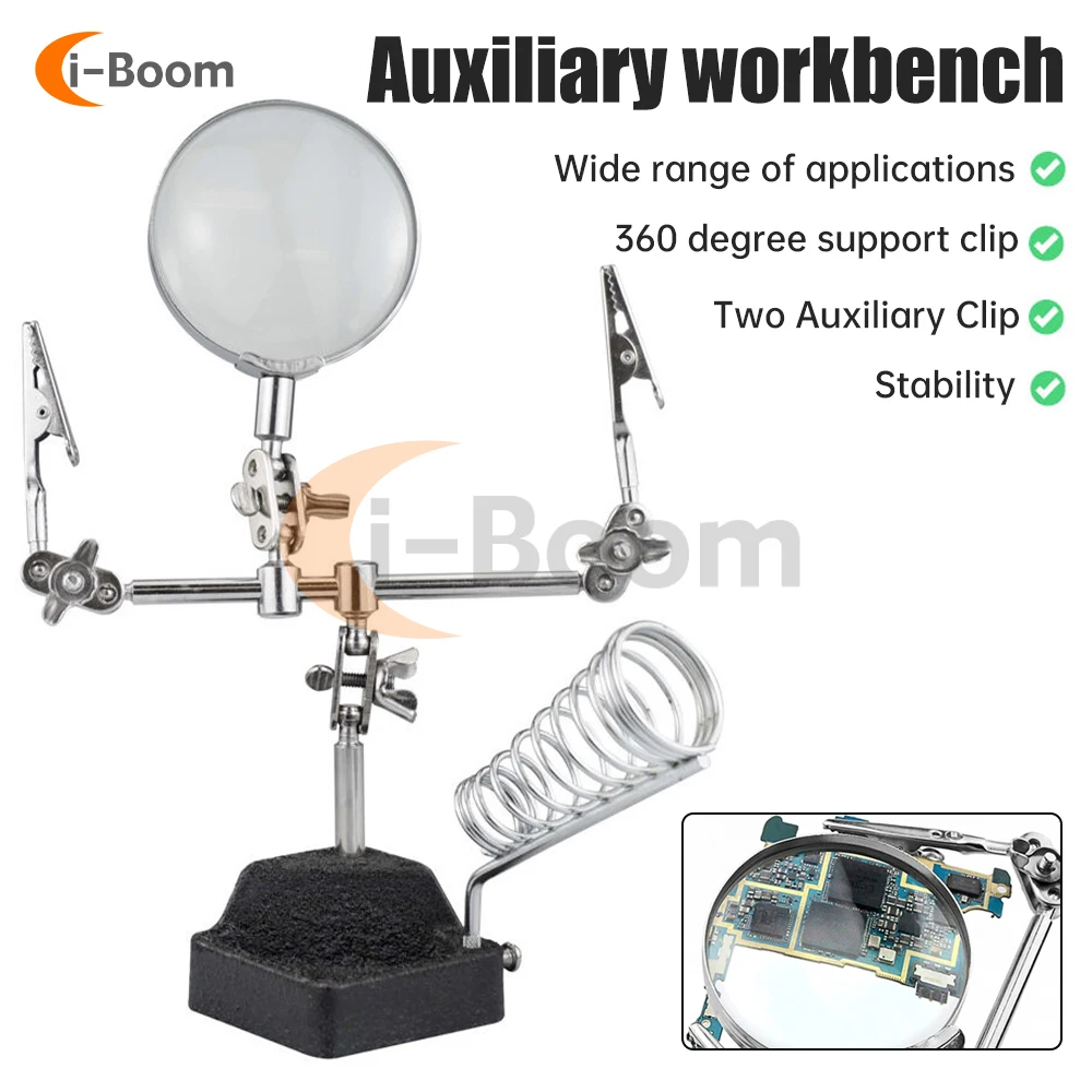 Multifunctional Welding Pliers Soldering Station With Soldering Iron Holder Crocodile Clip 5X Magnifying Glass Maintenance Tool