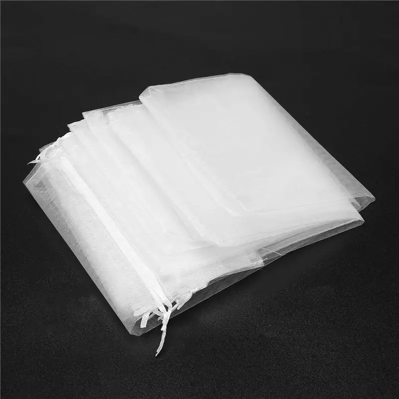 ABRT-60Pcs Sheer Organza Wine Bags 14X37cm Reusable Simple Bottle Wrap Dresses Festive Packaging Drawstring Pouches (White)