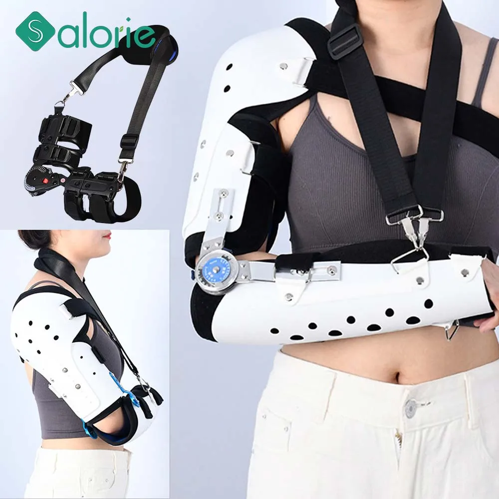 Adjustable Hinged Elbow Brace, Arm Rehabilitation Post Op Elbow Brace with Strap for Support Post Op Injury Recovery Left Right