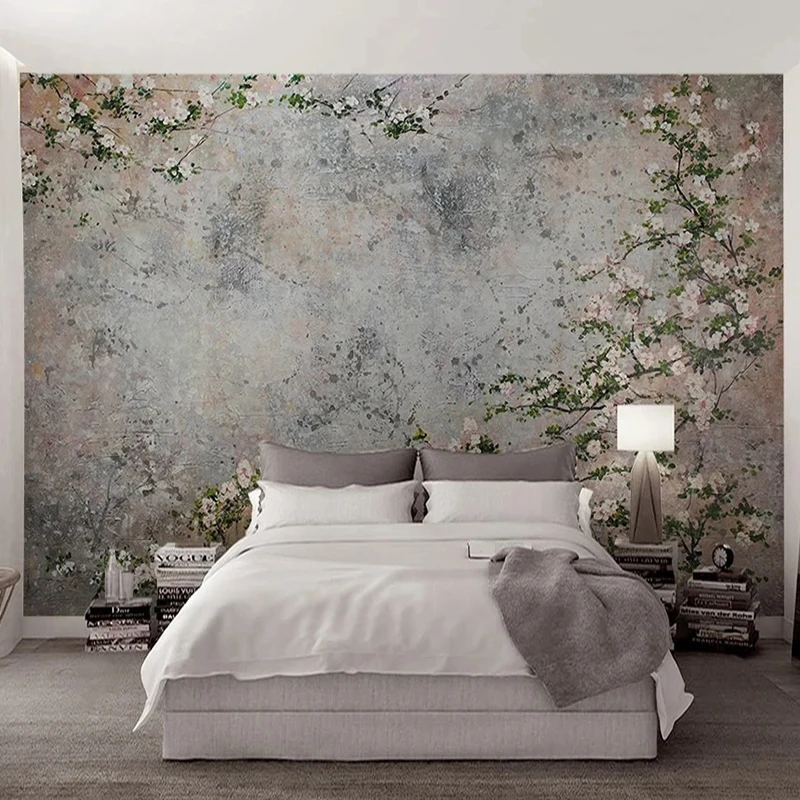 

Custom 3D Wall Mural Retro Cement Wall Vines Floral Relief Photo Wallpaper Living Room TV Study Room Background 3D Wall Painting