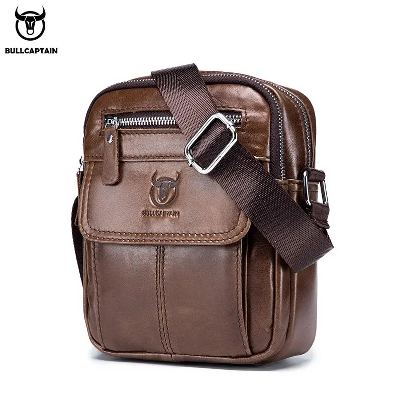 Bullcaptain-Bolso de hombro informal para hombre, bandolera de negocios de alta calidad, de cuero de vaca, Mini bolsillo de gran capacidad