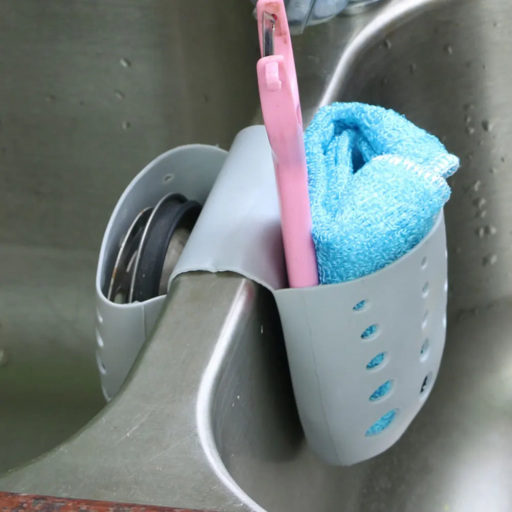 

2Pcs Drain Basket Sponge Holder Plastic Kitchen Organizer Grey 2 Slots Drainer Rack Sink Storage Soap Brush Peeler Holder