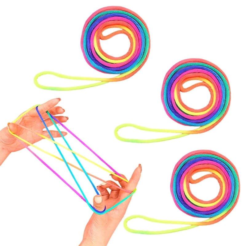 Kids Finger String Game 3 Pack Rainbow Rope Fun Twisting Toy for Children Colorful Nylon Cord Twisting Interactive Play