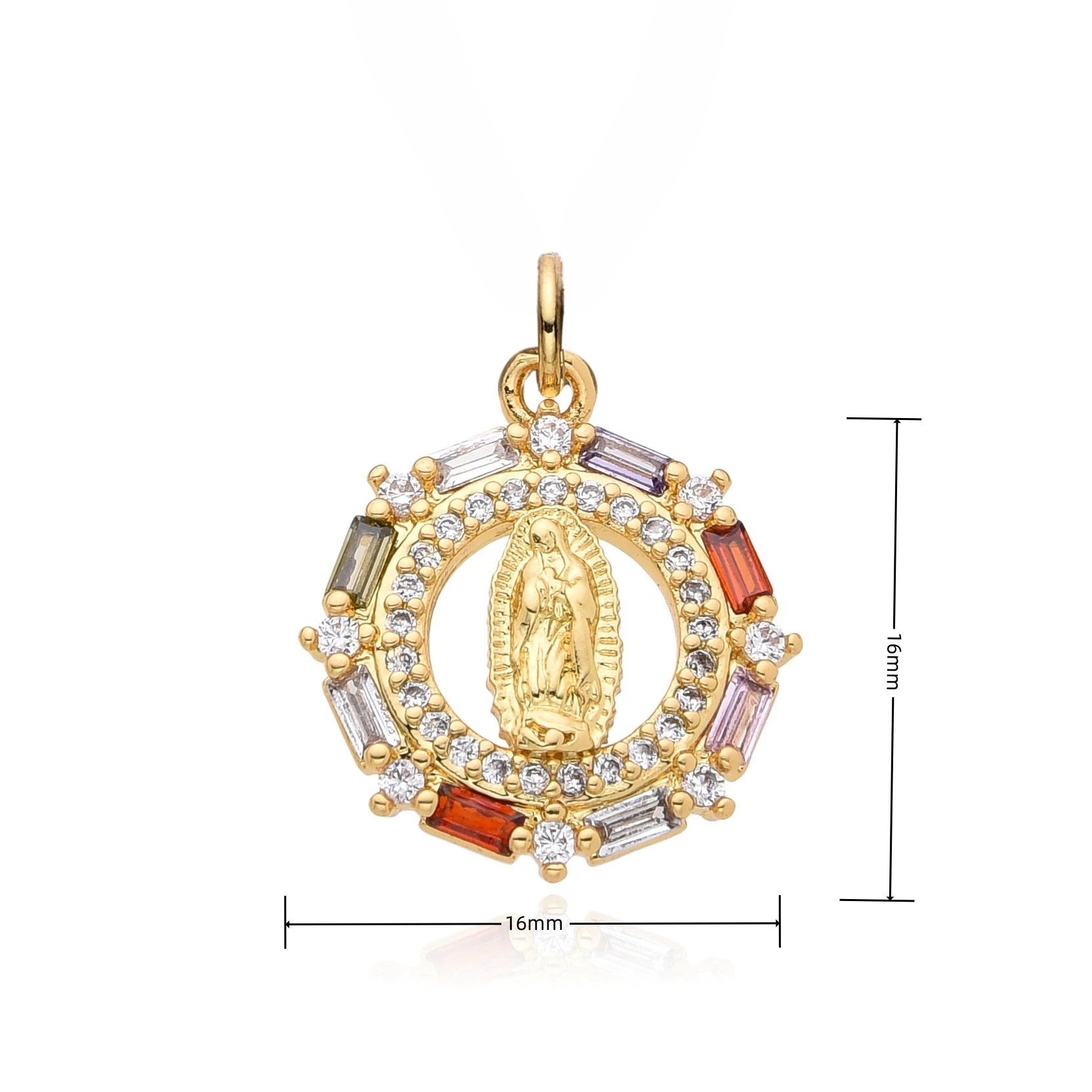 مطلية بالذهب سيدة غوادالوبي سحر الملونة زركونيا قلوب حواف مريم العذراء قلادة دينية قلادة مجوهرات الكاثوليكية