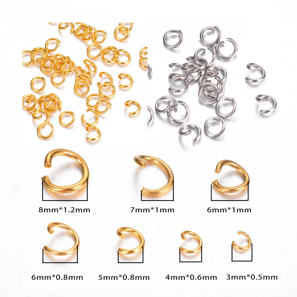 200 Stück/Los Gold Edelstahl Offene Springringe Direkt 3/4/5/6/8mm Splitringe Verbinder für DIY Schmuckherstellung – Detail 1