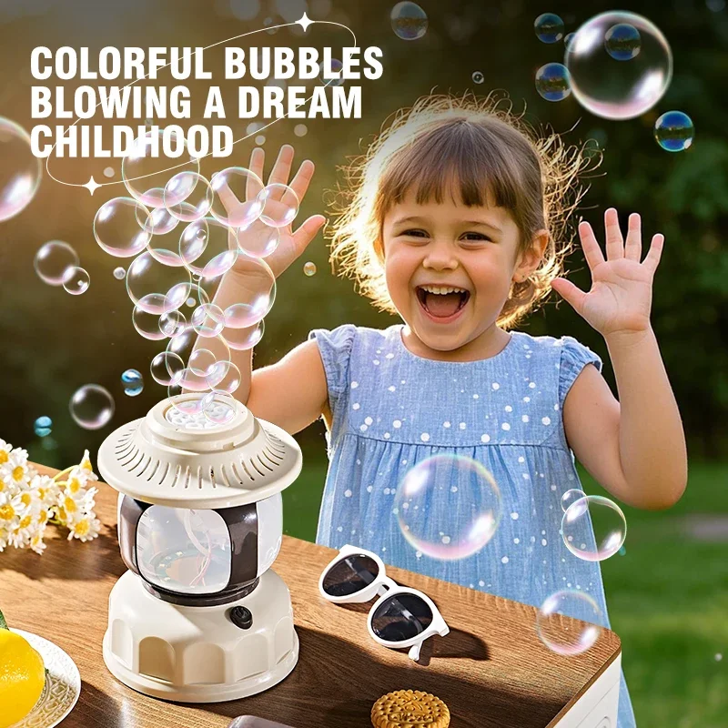 Electric Bubble Machine Camping Lamp Shape Automatic Soap Bubble Blower Machine Outdoor Game Party Wedding Birthday Gift Toy