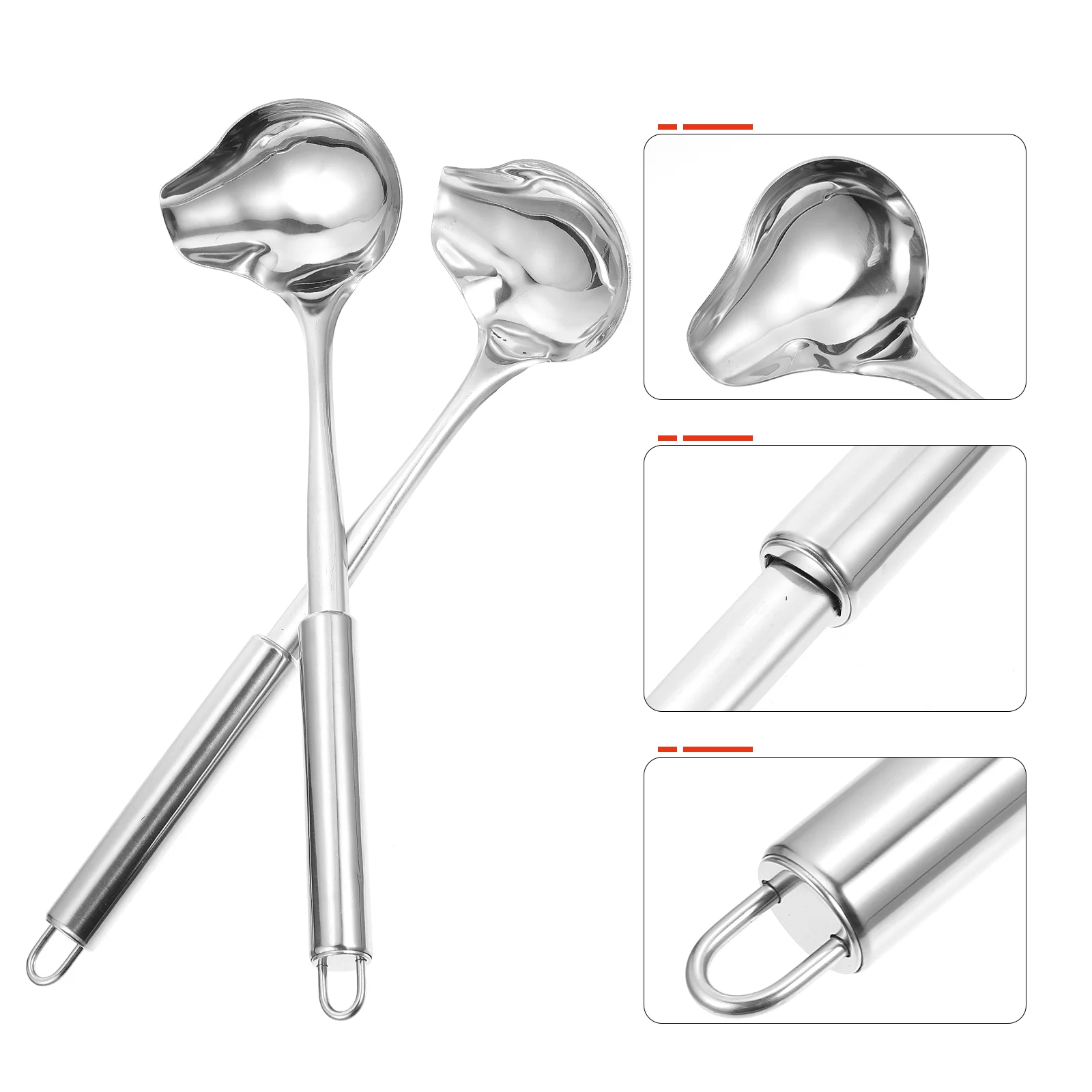 2 Pcs Stainless Steel Sauce Spoon Thick Ladle Dessert Quality of Tableware Kitchen Gadget Soup Easy to Clean