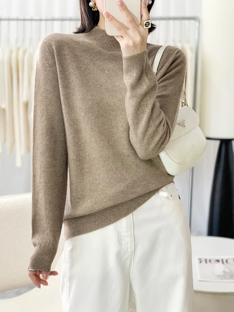 Light Luxury Autumn Winter Woman Sweater Elegant Ladies 100% Merino Wool Knitted Neck Pullover Softer Long Sleeve Clothing Tops