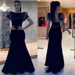 Customized Chinese Style Jersey Pleat Ruched Trumpet Scoop Neck Long Dresses Bespoke Occasion  Unisex