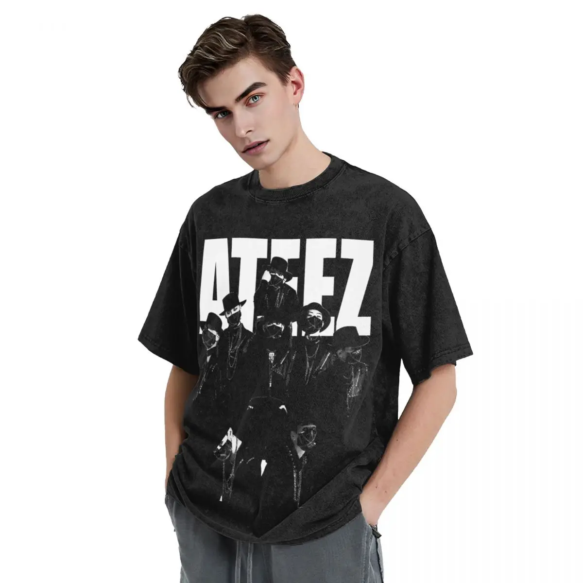 Ateez T Shirt Hip Hop Washed 100% Cotton Harajuku T-Shirt Novelty Men Women Tops Streetwear Graphic Tees view 4