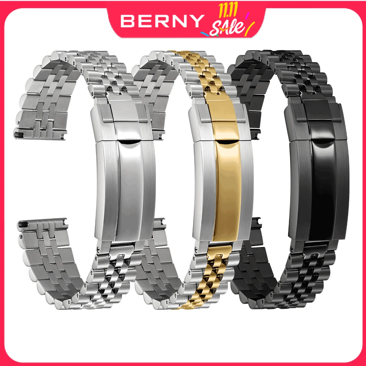 Bracelet de montre BERNY 20 mm à dégagement rapide, en acier inoxydable 316L, 5 rangées, bracelet de montre à changement facile, bracelet de montre de qualité supérieure, remplacement.