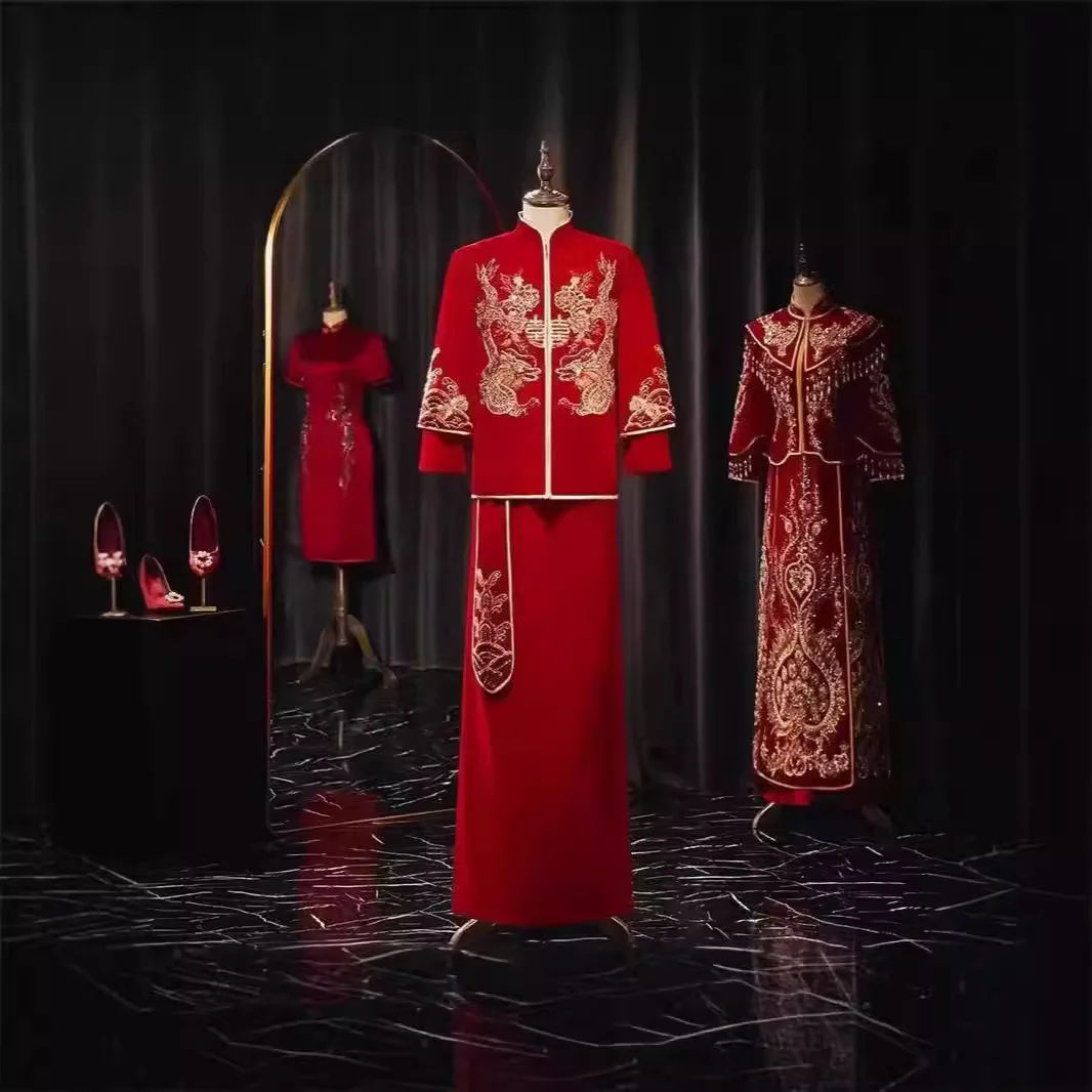 

Tang Suit Velvet Xiuhe Suit Men's Chinese Wedding Gown Groom Dragon And Phoenix Robe Slim Fit Toasting Suit Tang Suit