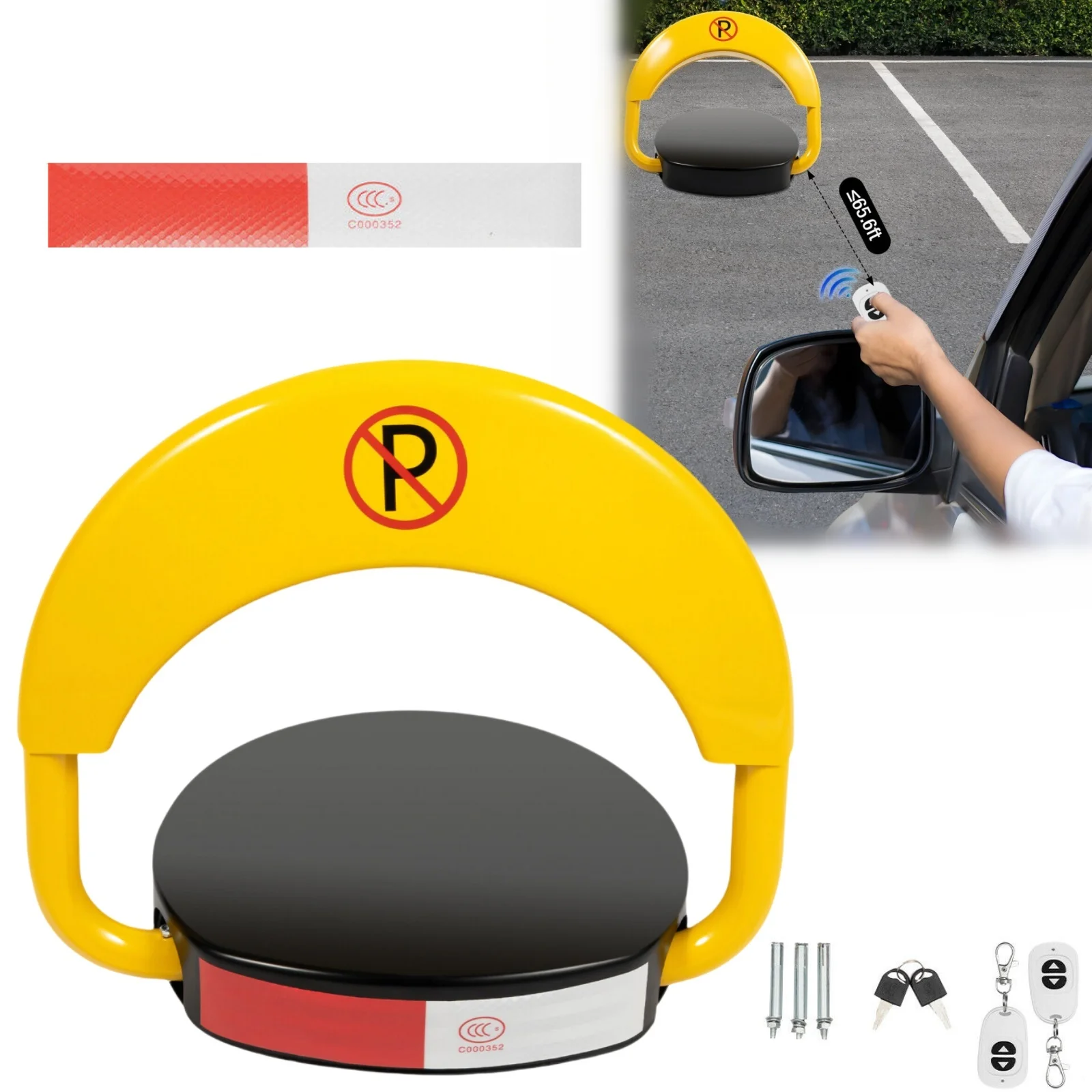 Parking Lock with Remote Control & Reflective Strip Intelligent Anti-collision Waterproof Replaceable Lock